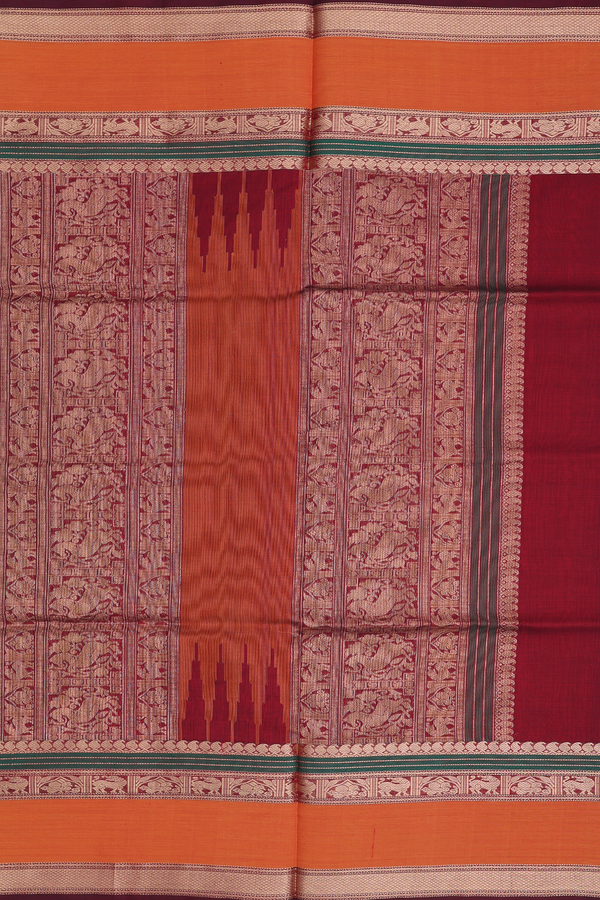 Traditional Silk Cotton Saree In Maroon With Checks Design