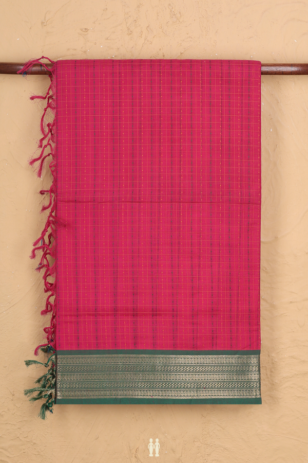 Traditional Silk Cotton Saree In Pink With Checks Design