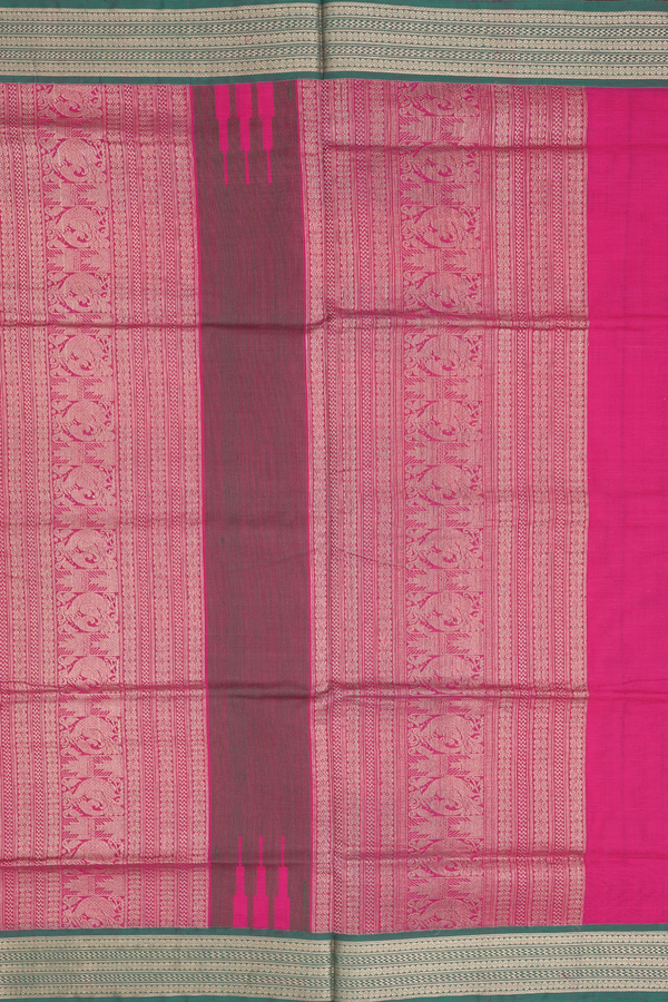 Traditional Silk Cotton Saree In Pink With Checks Design