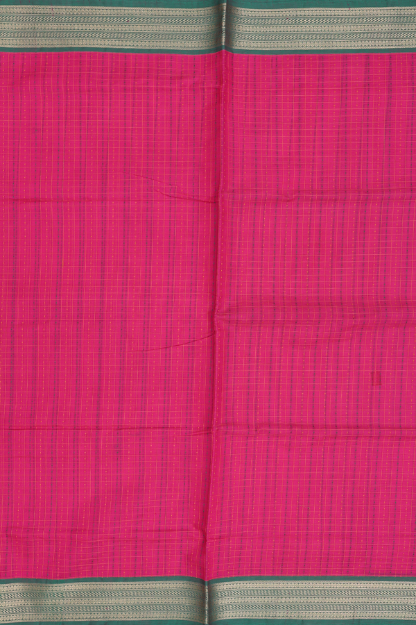 Traditional Silk Cotton Saree In Pink With Checks Design