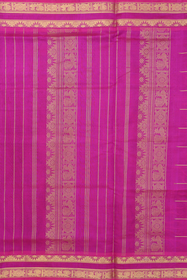 Silk Cotton Saree In Green Along Checks With Buttas