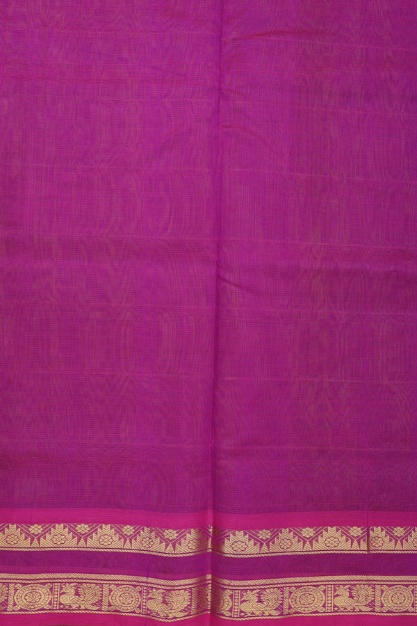 Silk Cotton Saree In Green Along Checks With Buttas