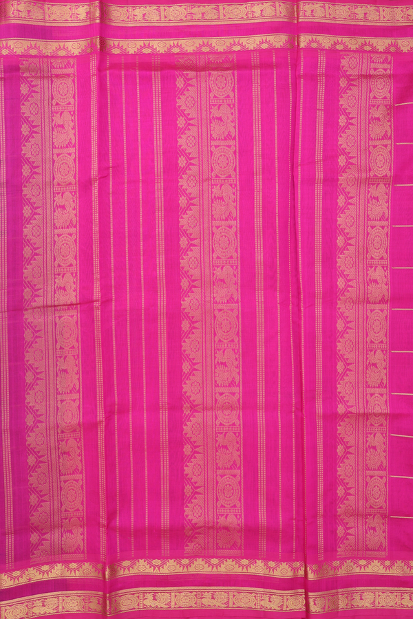 Silk Cotton Saree In Green Along Checks With Buttas