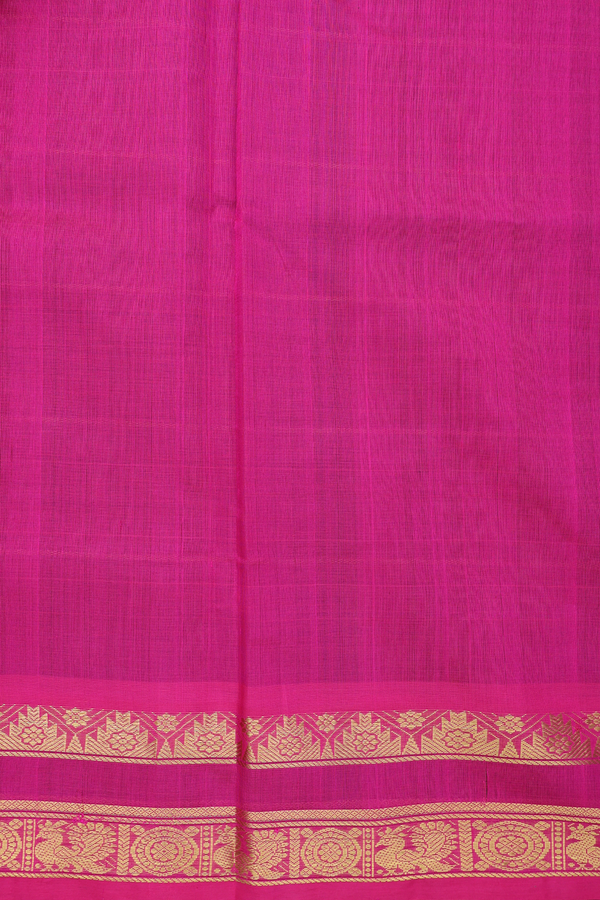 Silk Cotton Saree In Green Along Checks With Buttas