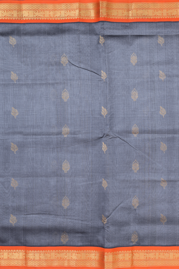 Traditional Silk Cotton Saree In Grey With Zari Buttas