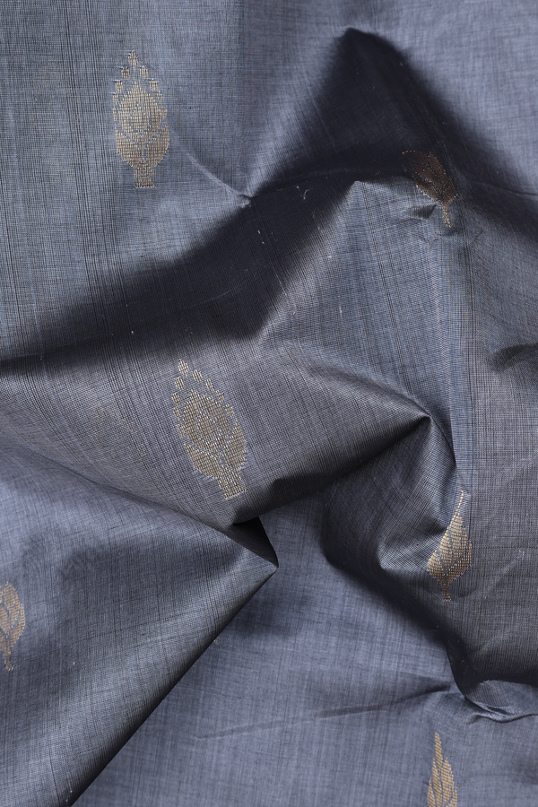 Traditional Silk Cotton Saree In Grey With Zari Buttas