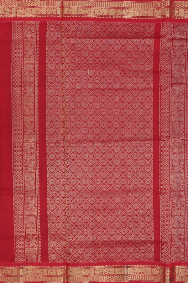 Silk Cotton Saree In Peacock Green With Zari Buttas