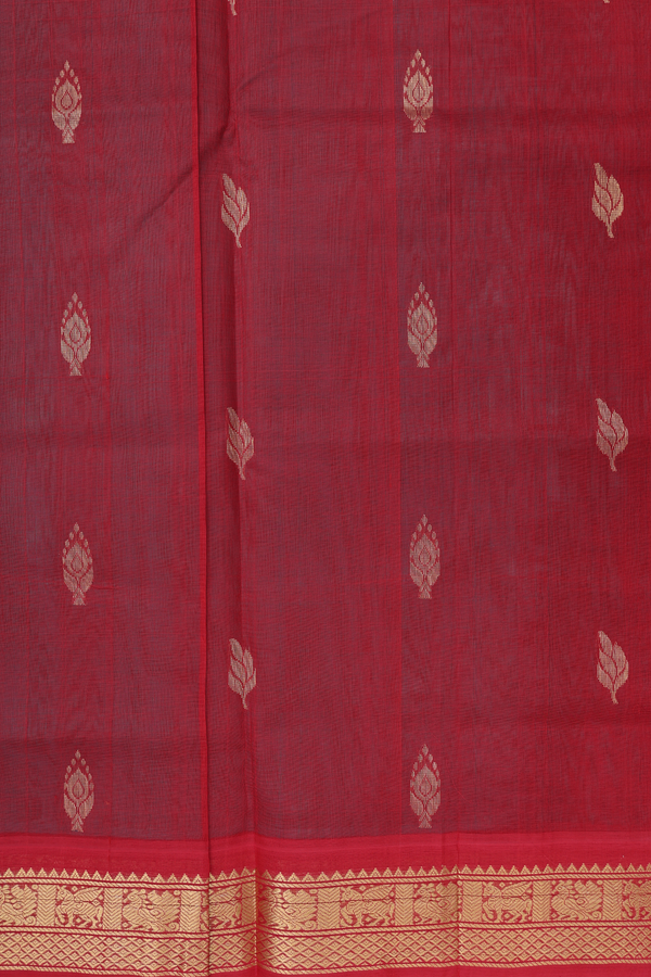 Silk Cotton Saree In Peacock Green With Zari Buttas