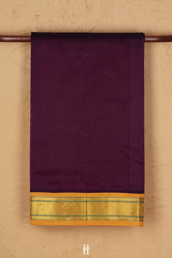 Silk Cotton Saree In Plum Purple With Contrast Border