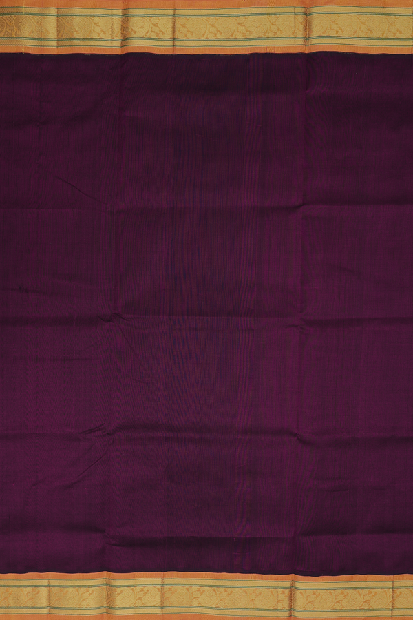 Silk Cotton Saree In Plum Purple With Contrast Border