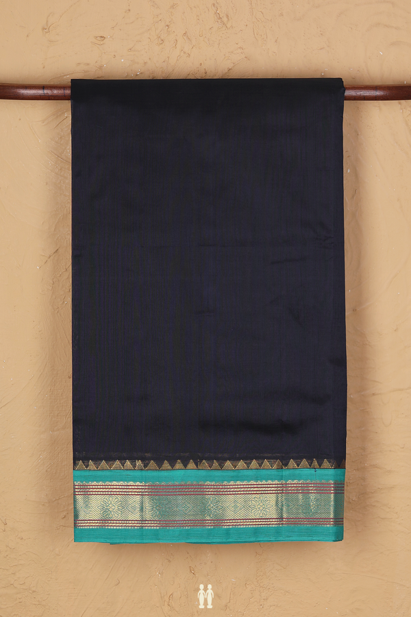 Silk Cotton Saree In Midnight Blue With Contrast Border