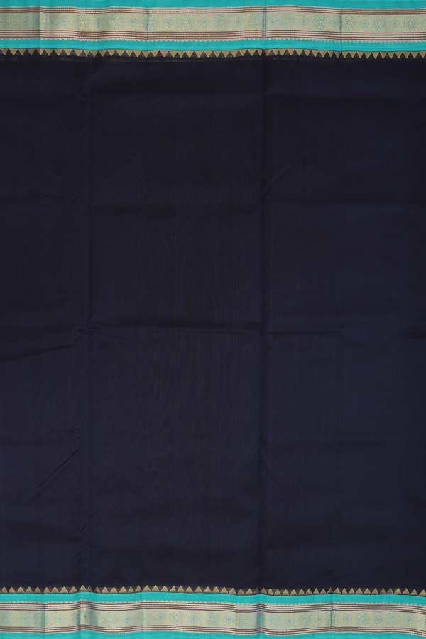 Silk Cotton Saree In Midnight Blue With Contrast Border