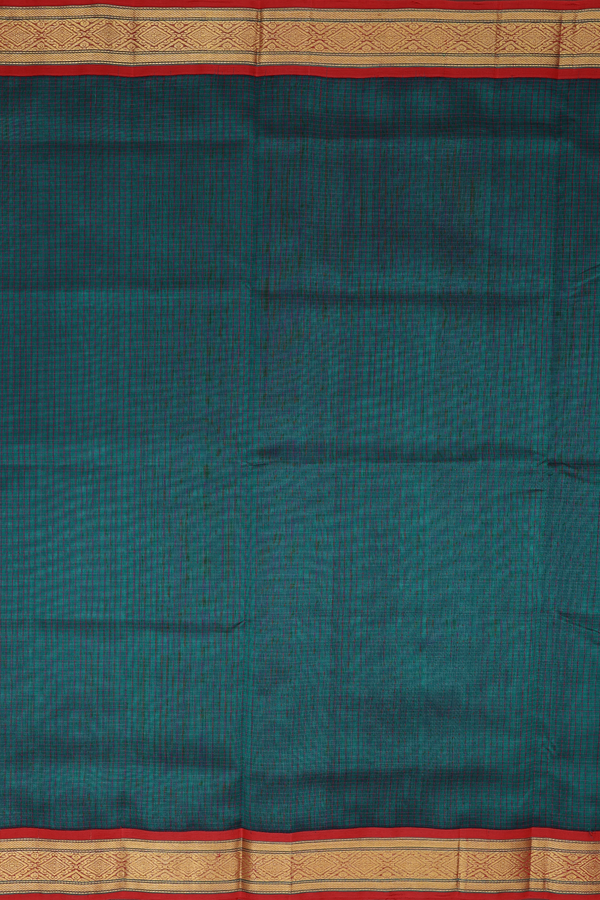 Traditional Silk Cotton Saree Green With Checks Design