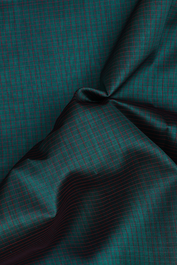 Traditional Silk Cotton Saree Green With Checks Design
