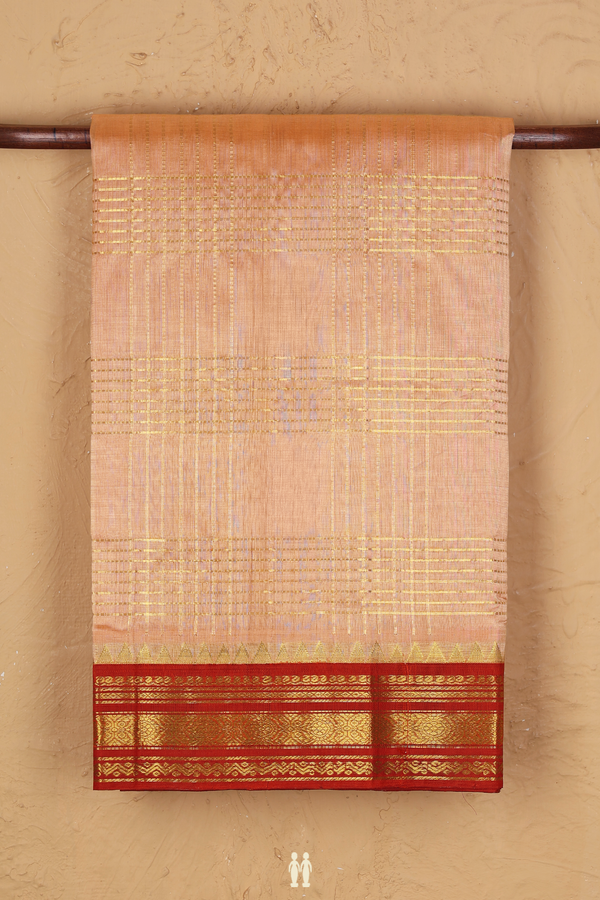 Traditional Silk Cotton Saree Brown With Checks Design