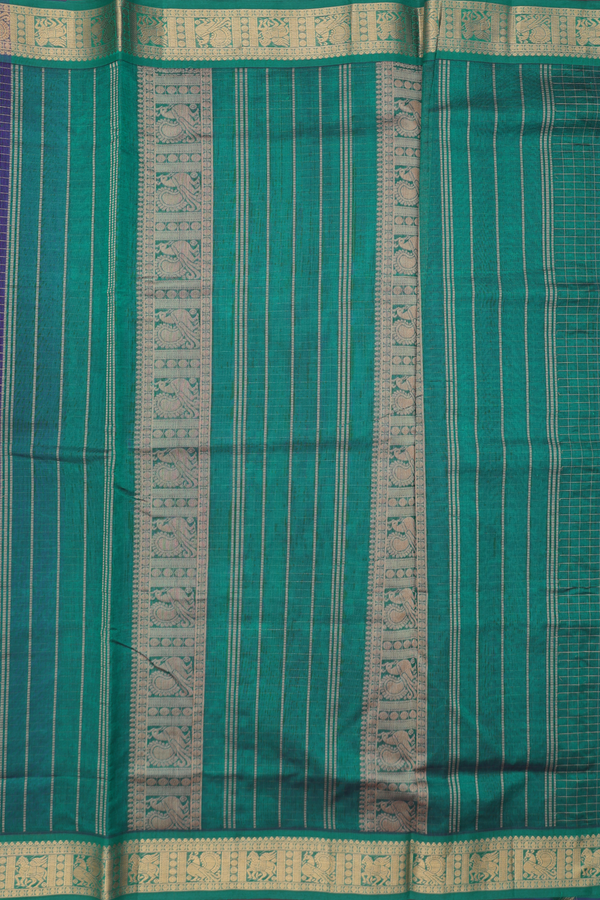 Silk Cotton Saree In Deep Purple With Checks Design