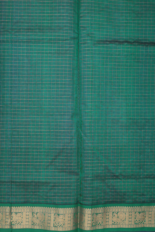 Silk Cotton Saree In Deep Purple With Checks Design