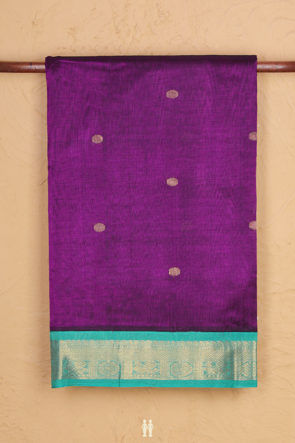 Silk Cotton Saree In Purple With Rudraksh Buttas