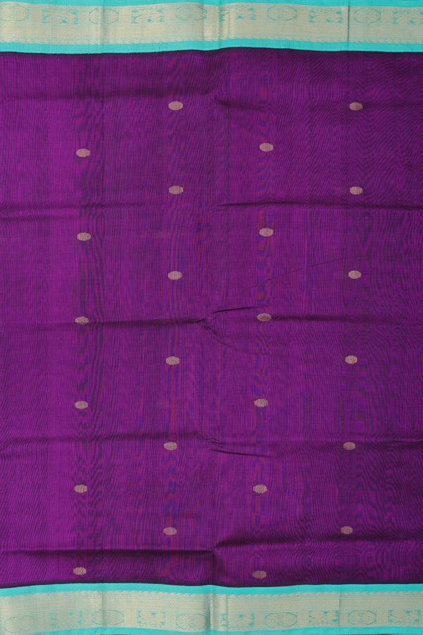 Silk Cotton Saree In Purple With Rudraksh Buttas