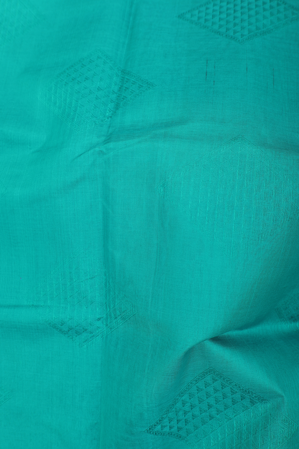 Silk Cotton Saree In Green With Diamond Design