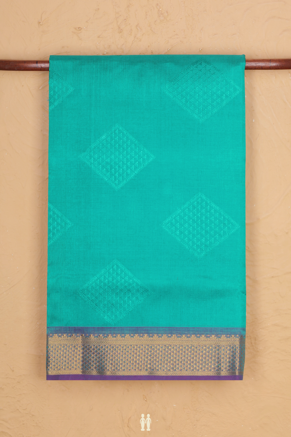Silk Cotton Saree In Green With Diamond Design