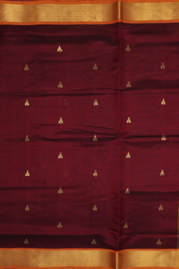 Traditional Silk Cotton Saree Burgundy Red With Temple Buttas