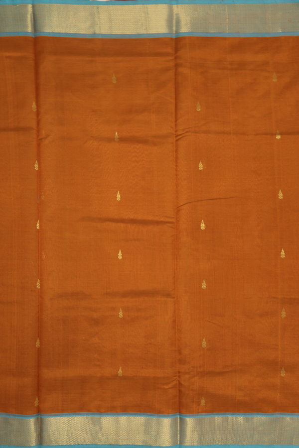 Traditional Silk Cotton Saree Golden Brown With Zari Buttas