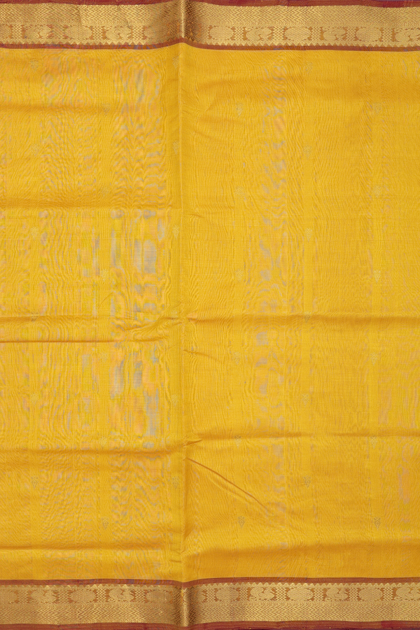Traditional Silk Cotton Saree In Yellow With Zari Buttas