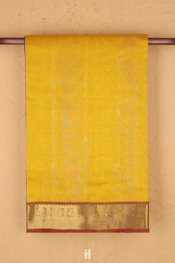 Traditional Silk Cotton Saree In Yellow With Zari Buttas