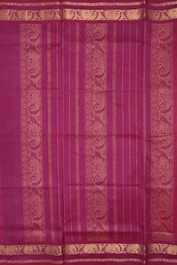 Traditional Silk Cotton Saree In Orange With Elephant Border