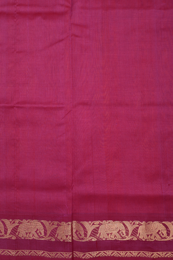 Traditional Silk Cotton Saree In Orange With Elephant Border