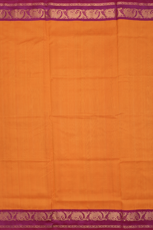 Traditional Silk Cotton Saree In Orange With Elephant Border