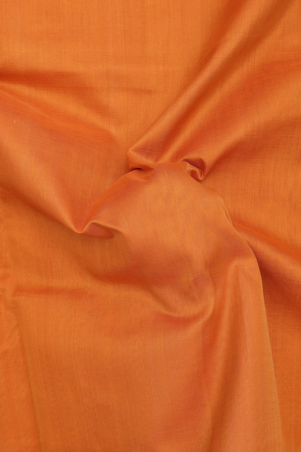 Traditional Silk Cotton Saree In Orange With Elephant Border