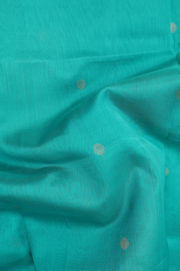 Traditional Silk Cotton Saree Peacock Green With Zari Buttas