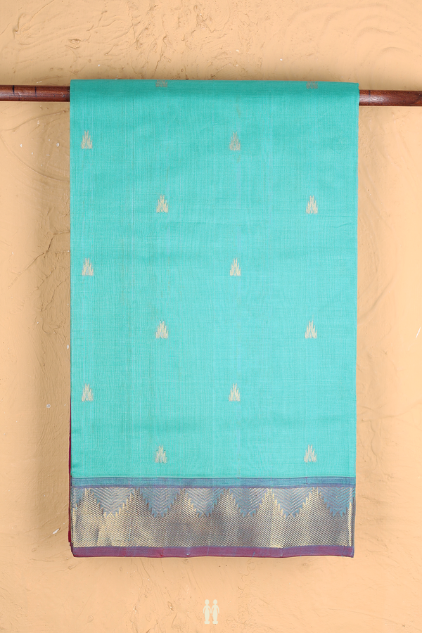 Traditional Silk Cotton Saree In Sky Blue With Zari Buttas