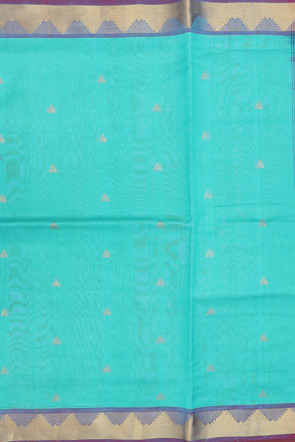 Traditional Silk Cotton Saree In Sky Blue With Zari Buttas