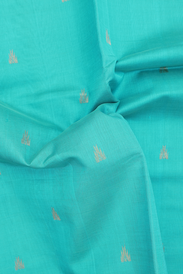 Traditional Silk Cotton Saree In Sky Blue With Zari Buttas