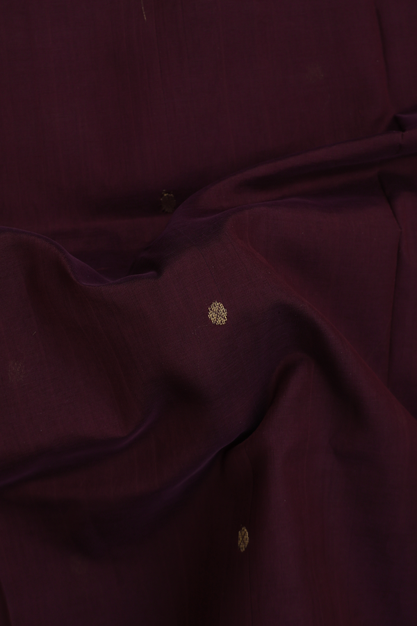 Traditional Silk Cotton Saree In Dark Brown With Floral Buttas