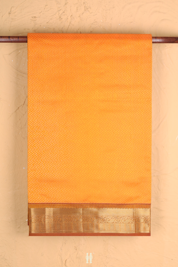 Traditional Silk Cotton Saree Royal Orange With Chevron Design