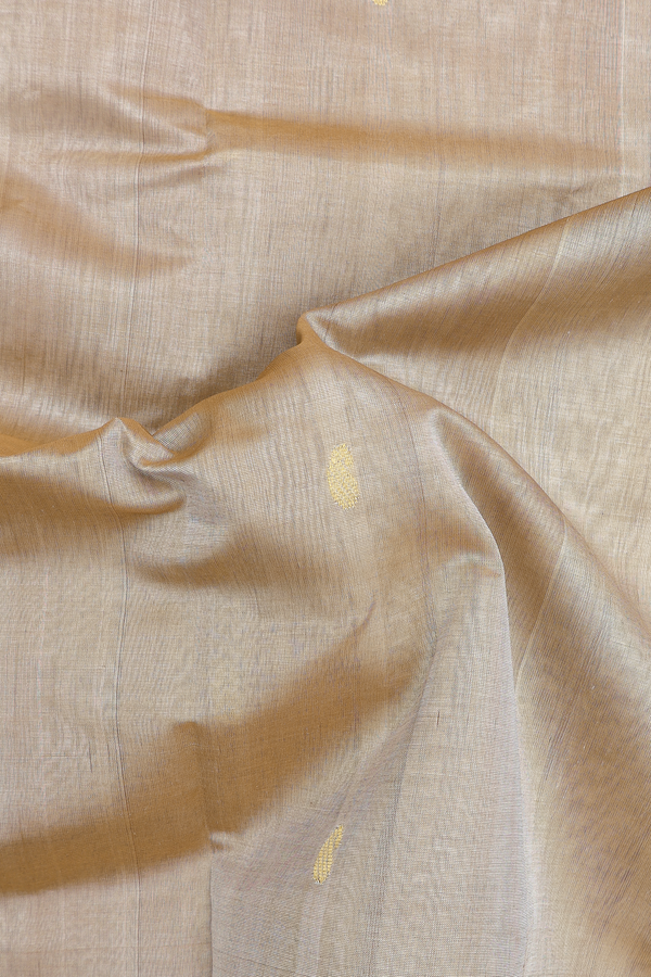 Traditional Silk Cotton Saree In Brown With Paisley Buttas