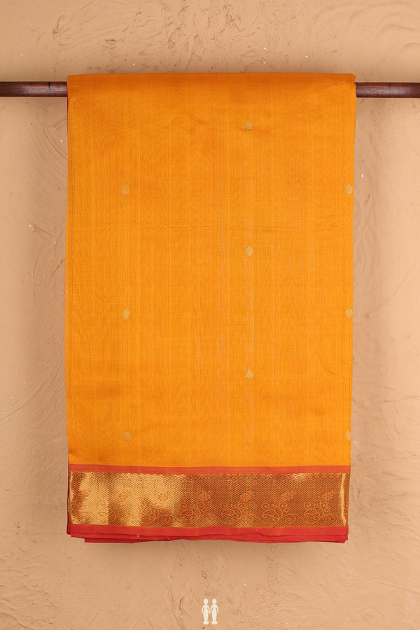 Traditional Silk Cotton Saree Royal Orange With Rudraksh Buttas