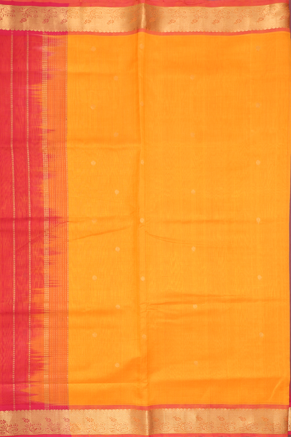 Traditional Silk Cotton Saree Royal Orange With Rudraksh Buttas