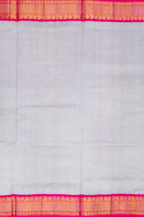 Traditional Silk Cotton Saree In Grey With Paisley Buttas