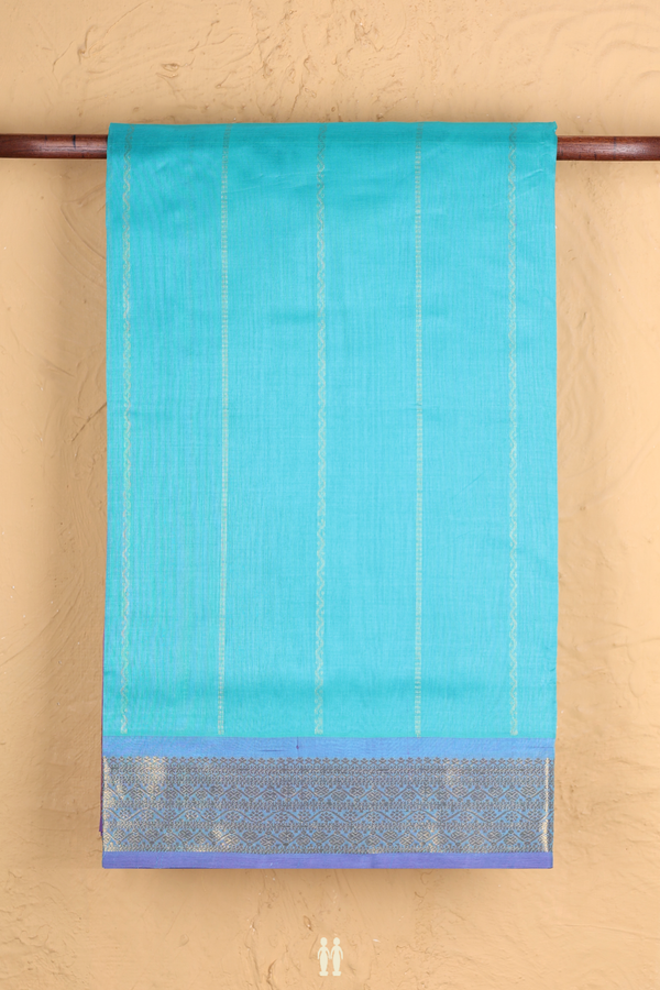 Traditional Silk Cotton Saree In Aqua Blue With Stripes Design