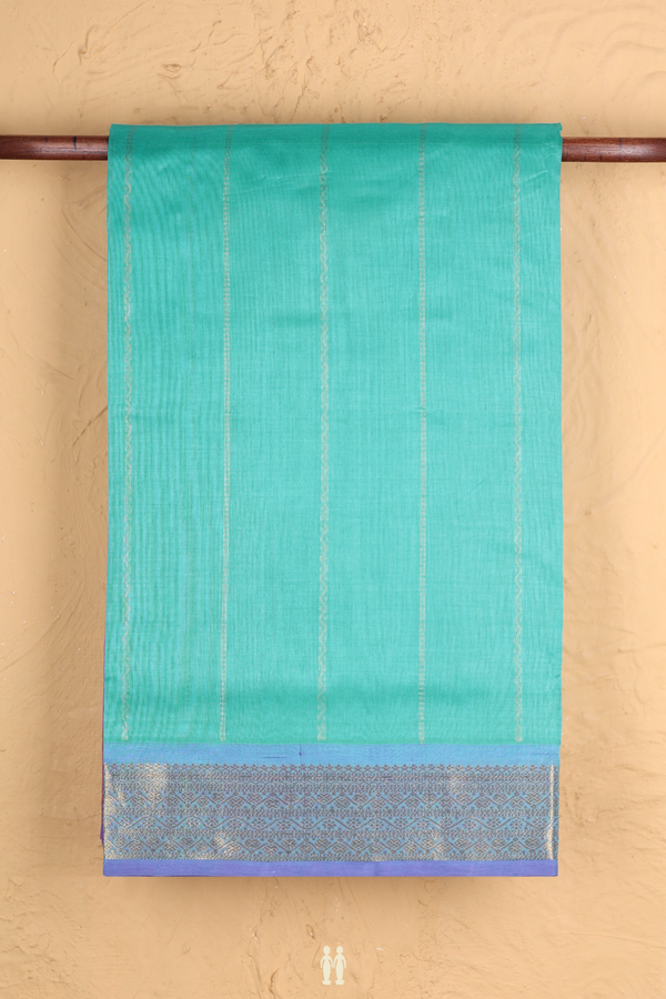 Traditional Silk Cotton Saree In Aqua Blue With Stripes Design