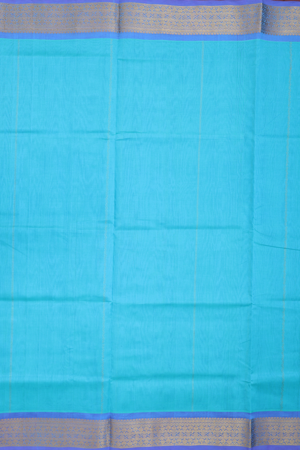 Traditional Silk Cotton Saree In Aqua Blue With Stripes Design
