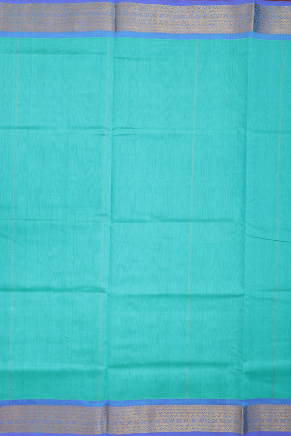 Traditional Silk Cotton Saree In Aqua Blue With Stripes Design