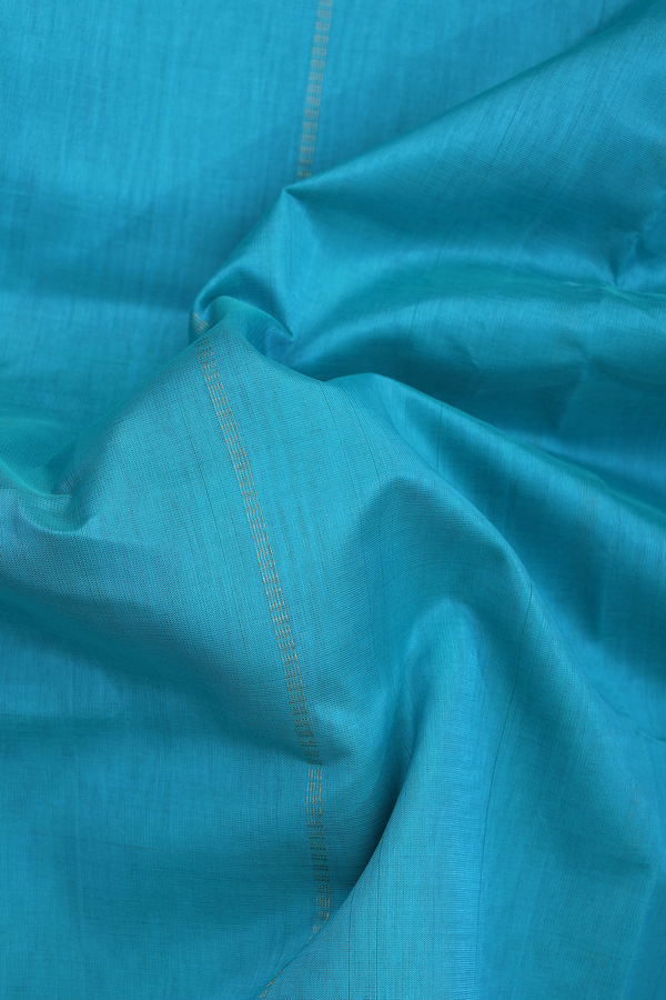 Traditional Silk Cotton Saree In Aqua Blue With Stripes Design