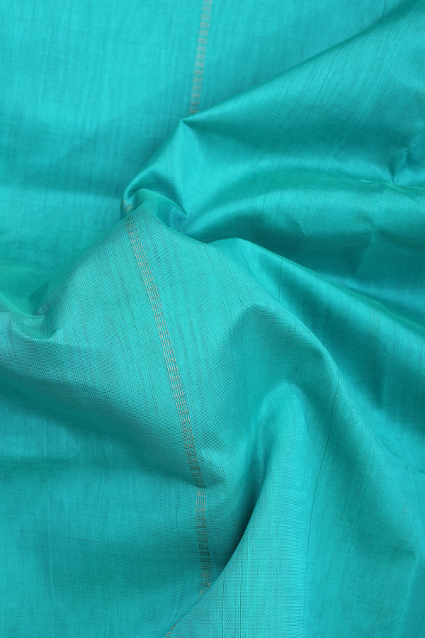 Traditional Silk Cotton Saree In Aqua Blue With Stripes Design