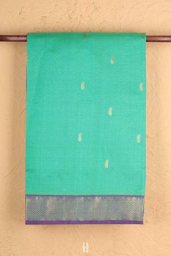 Traditional Silk Cotton Saree Aqua Green With Paisley Buttas